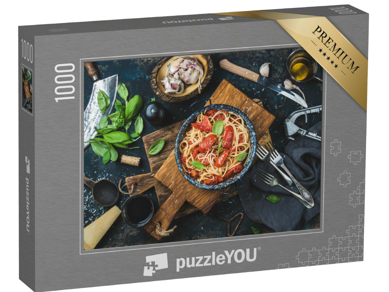 Puzzle 1000 pezzi „All'italiana: pasta, spaghetti con pomodori e basilico“