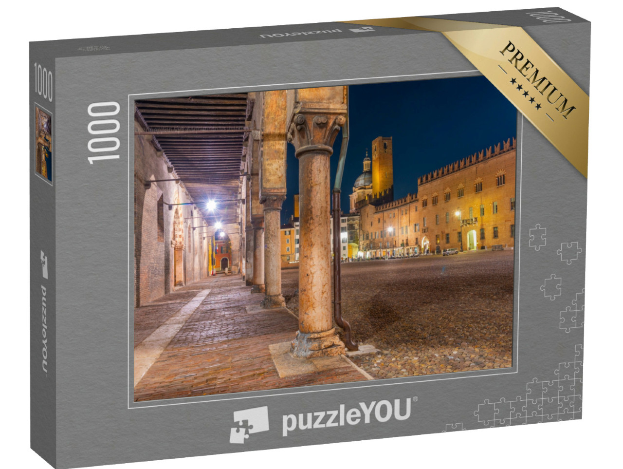 Puzzle 1000 pezzi „Vista notturna di Piazza Sordello a Mantova.“