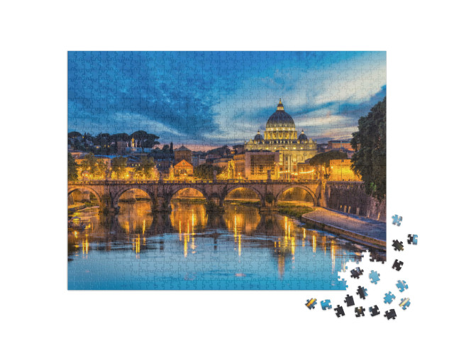 Puzzle 1000 pezzi „Roma Vaticano, tramonto sulla Basilica di San Pietro e sul fiume Tevere“