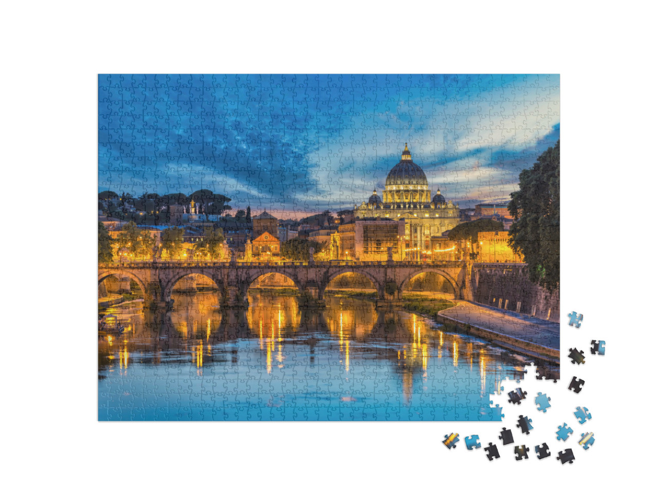 Puzzle 1000 pezzi „Roma Vaticano, tramonto sulla Basilica di San Pietro e sul fiume Tevere“