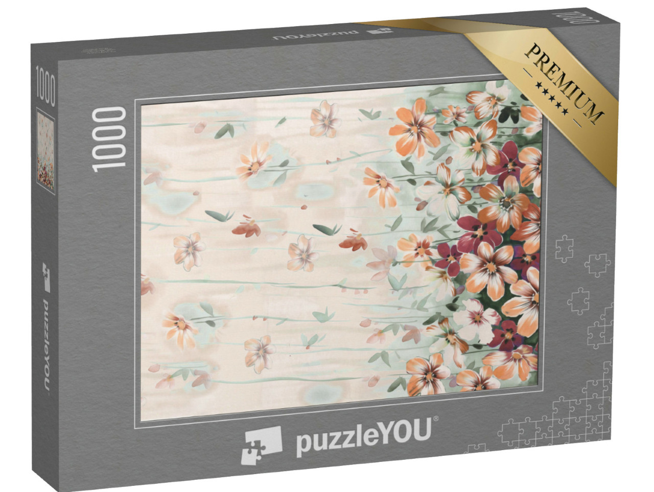 Puzzle 1000 pezzi „Illustrazione con fiori rossi e arancioni“