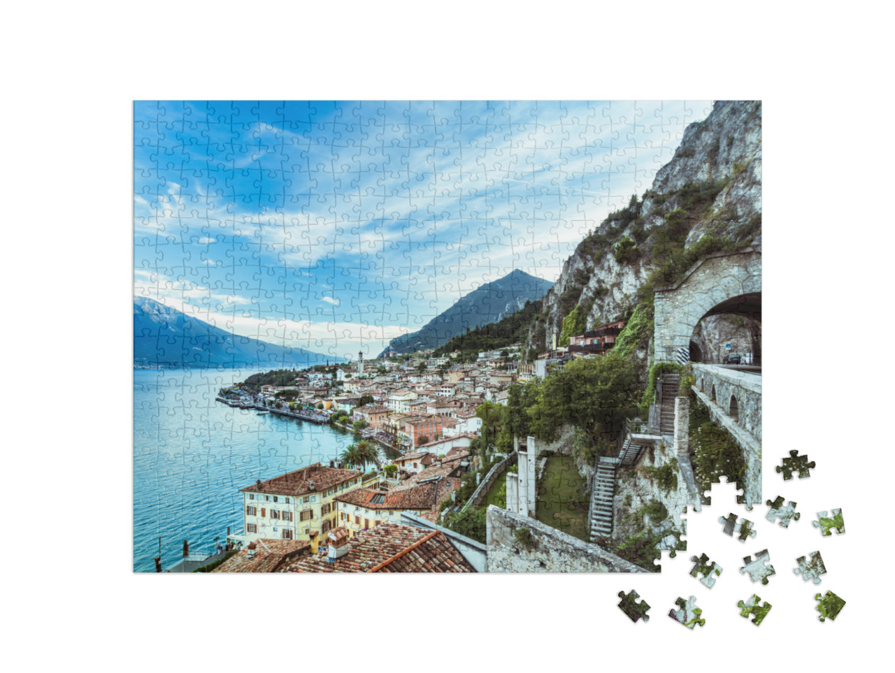 Puzzle 500 pezzi „Bellissimo panorama di Limone sul Garda sul Lago di Garda“