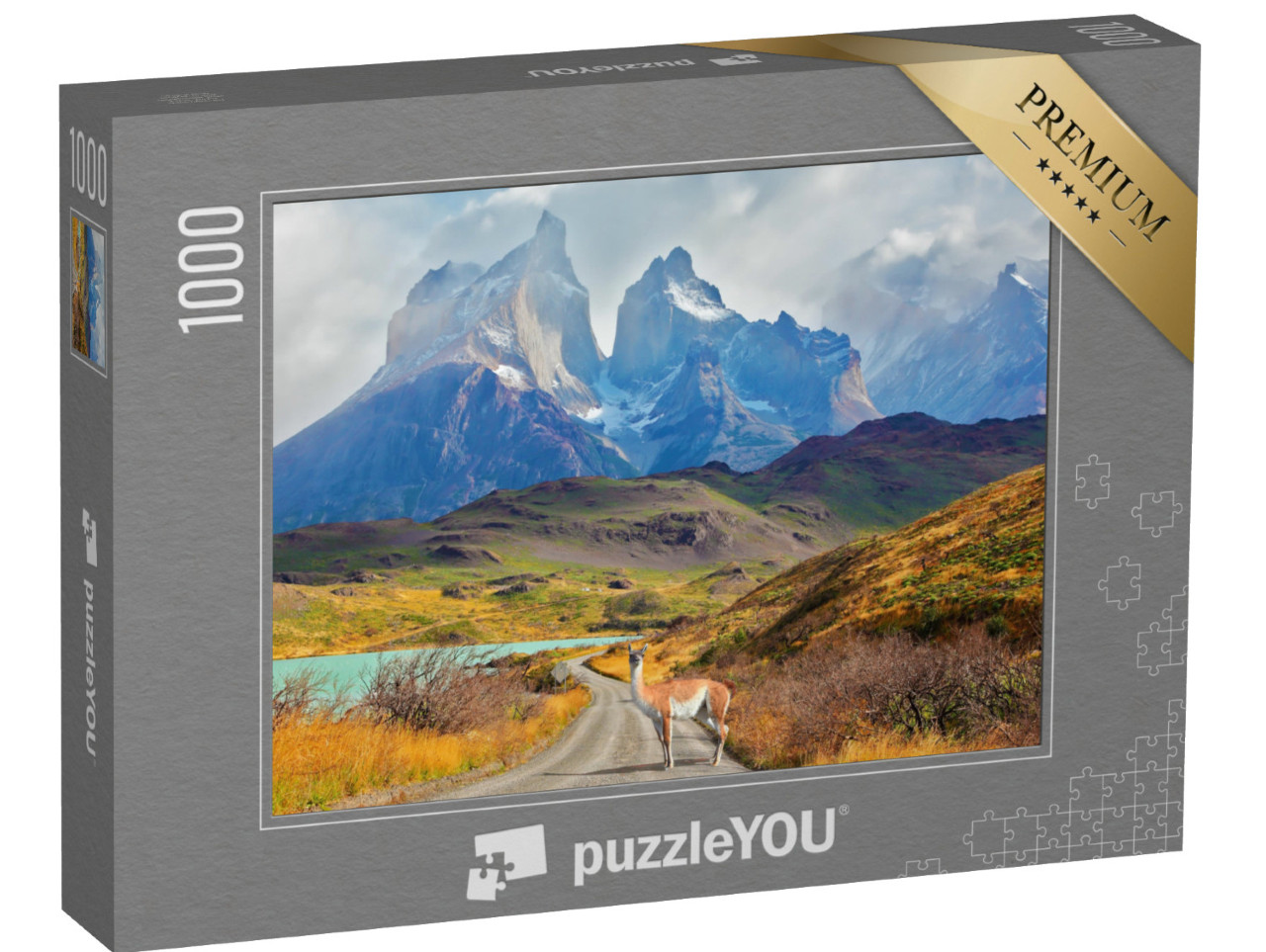 Puzzle 1000 pezzi „La cima di Los Kuernos sopra il lago Pehoe, Patagonia, Cile“