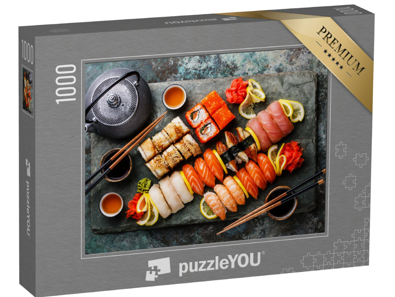 Puzzle 1000 pezzi „Set di sushi nigiri e rotoli di sushi con tè“