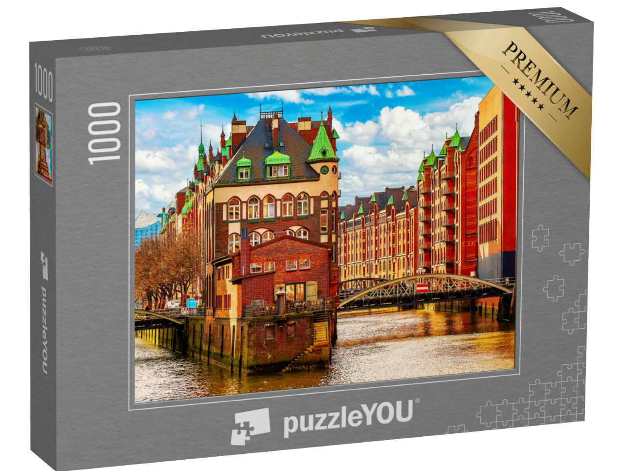 Puzzle 1000 pezzi „Primavera sul quartiere dei magazzini Speicherstadt di Amburgo“