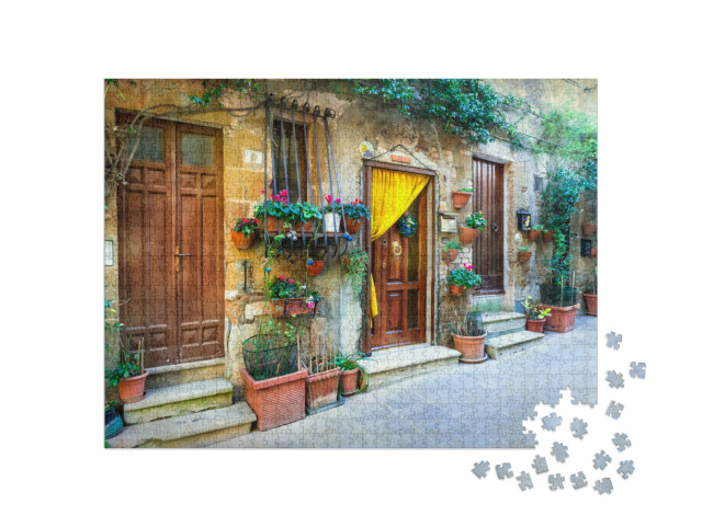 Puzzle 1000 pezzi „Le affascinanti strade decorate con fiori dei borghi medievali d'Italia. Pitigliano“