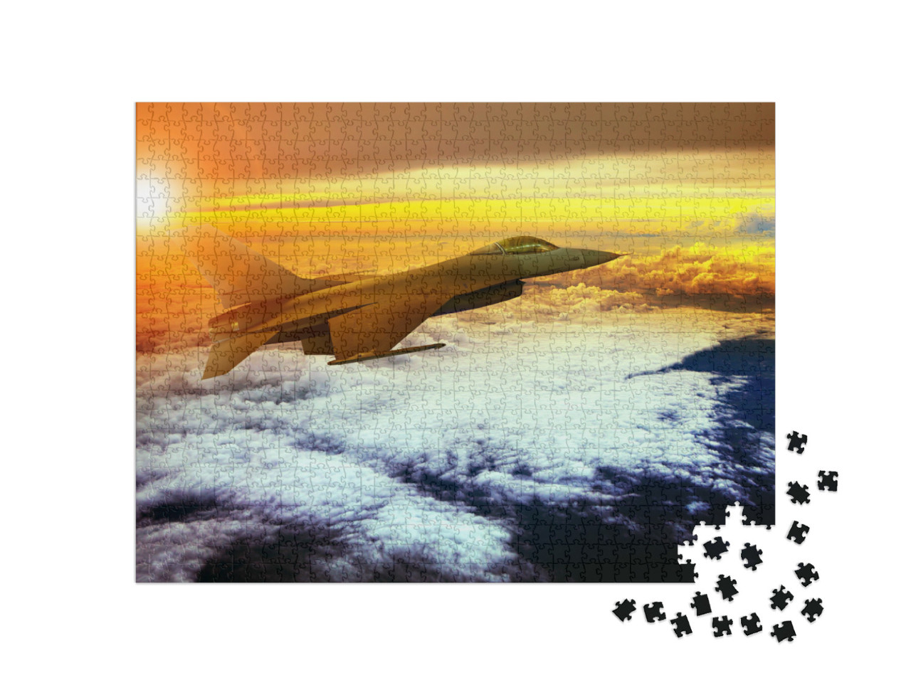 Puzzle 1000 pezzi „Un aereo militare vola sopra la copertura nuvolosa“