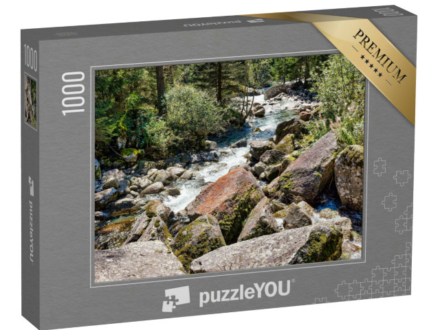 Puzzle 1000 pezzi „Paesaggio alpino sul torrente che scorre nella Val di Mello, in Valtellina a Sondrio“