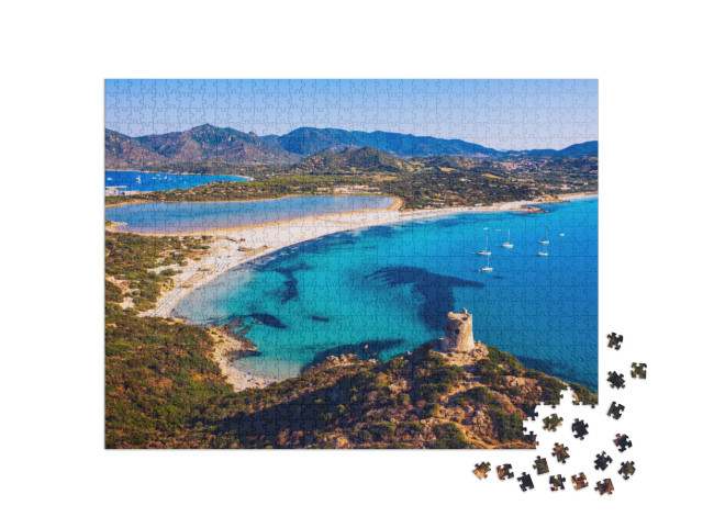 Puzzle 1000 pezzi „Torre di Porto Giunco e spiaggia di Simius, Sardegna, Italia“