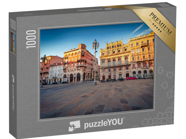 Puzzle 1000 pezzi „Attraente paesaggio estivo di Trieste, Italia, Europa. Vista della piazza del Ponte rosso“