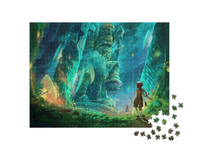 Puzzle 1000 pezzi „Illustrazione: due bambini scoprono una grotta“