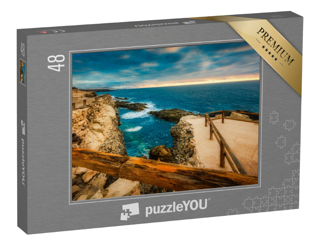 Puzzle 48 pezzi „Spiaggia di Ajuy Fuerteventura al tramonto“
