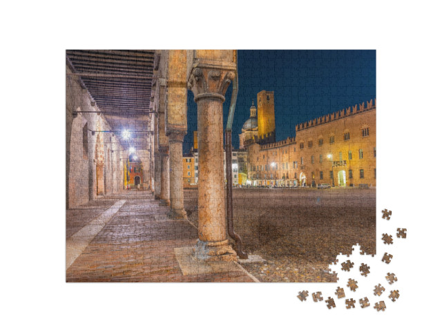 Puzzle 1000 pezzi „Vista notturna di Piazza Sordello a Mantova.“