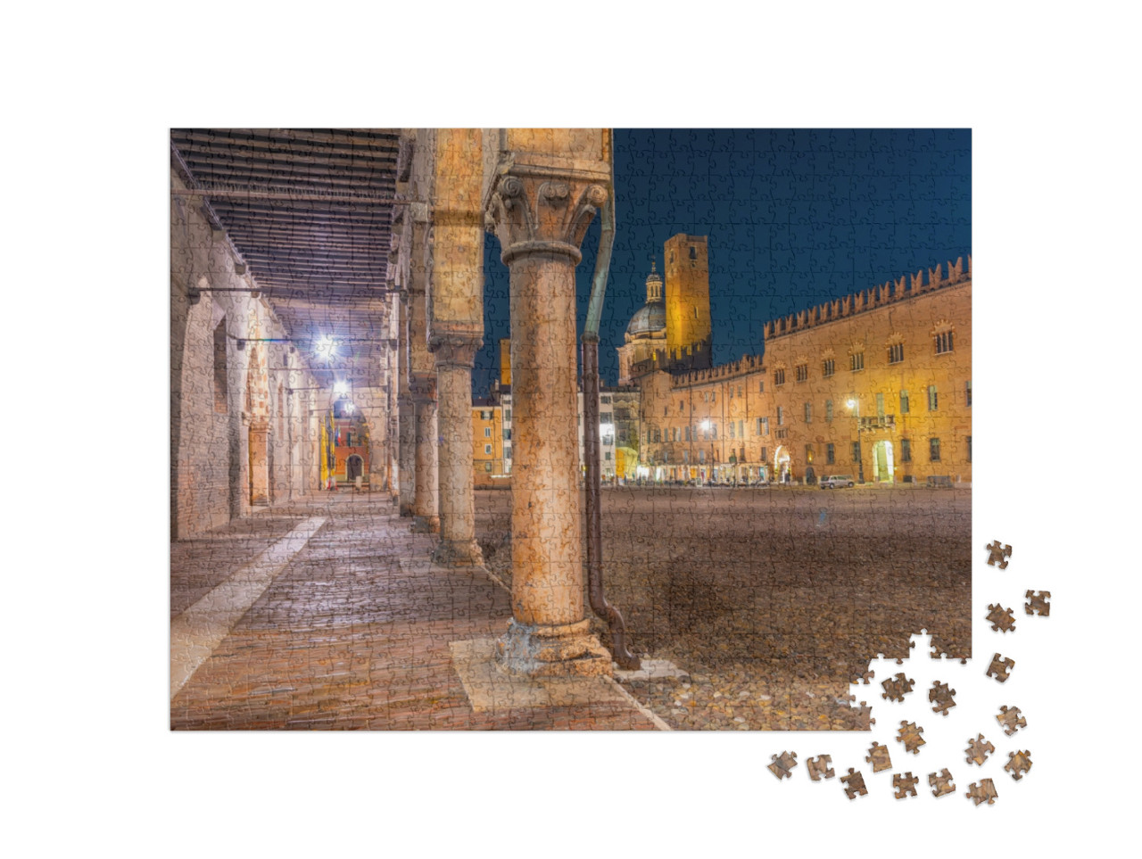 Puzzle 1000 pezzi „Vista notturna di Piazza Sordello a Mantova.“