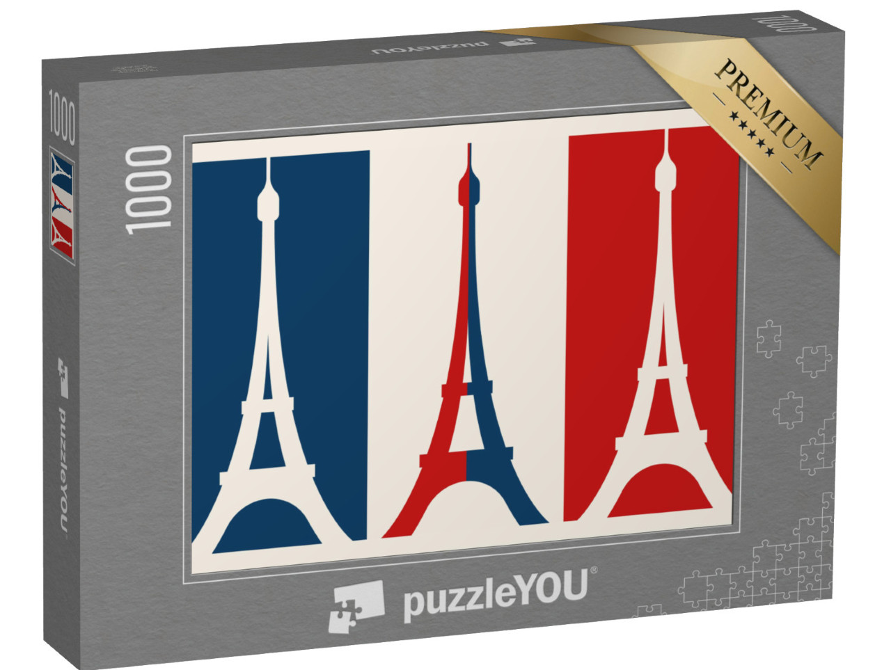 Puzzle 1000 pezzi „Grafica: Bandiera francese con Torre Eiffel“