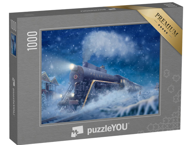 Puzzle 1000 pezzi „Polar Express in un paesaggio innevato, bambino e uomo sul treno“