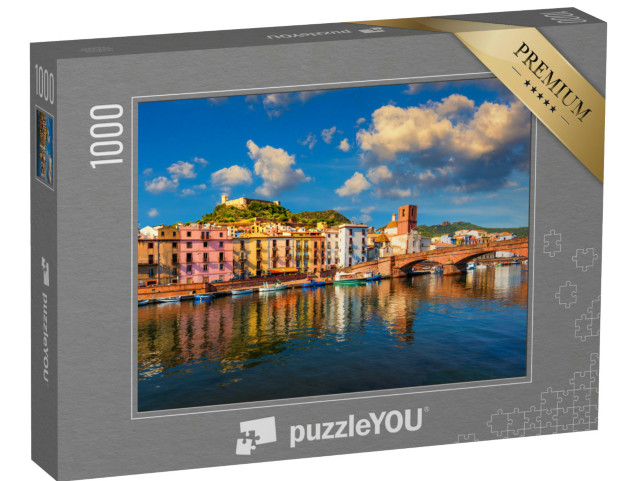 Puzzle 1000 pezzi „Veduta aerea del bellissimo villaggio di Bosa con le sue case colorate, nel nord-ovest della Sardegna“