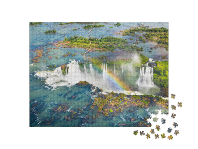 Puzzle 1000 pezzi „Meraviglie naturali: le cascate di Iguazu da un elicottero, Brasile“