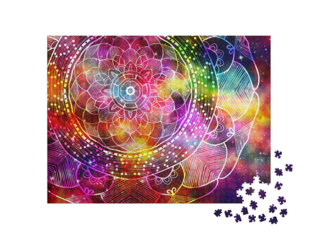 Puzzle 1000 pezzi „Antichi campi stellari e galassie colorate nel disegno del mandala“