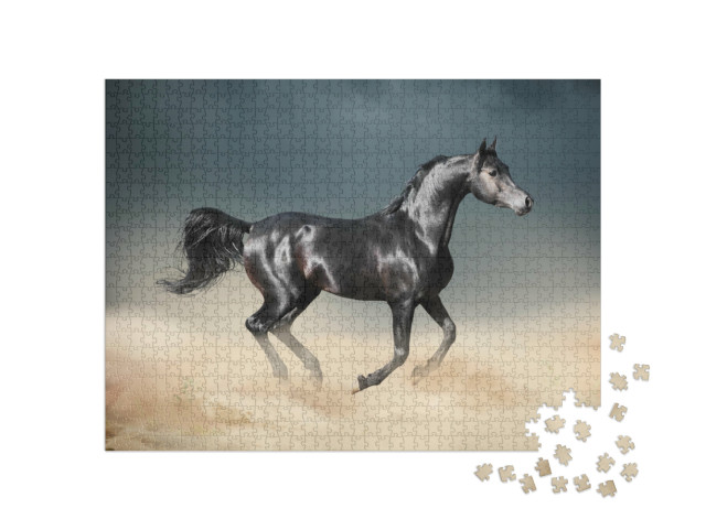 Puzzle 1000 pezzi „Uno stallone Arabar attraversa il deserto“
