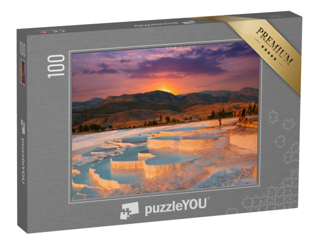 Puzzle 100 pezzi „Splendida alba e piscine e terrazze di travertino naturale a Pamukkale“