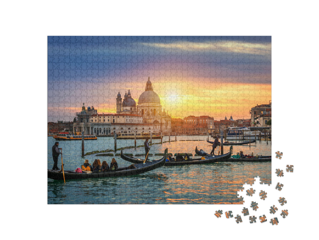 Puzzle 1000 pezzi „Canal Grande con gondole a Venezia al tramonto, Italia“
