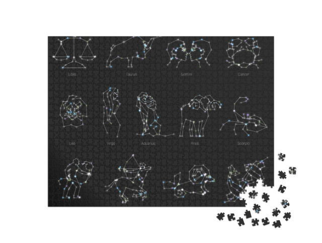 Puzzle 1000 pezzi „Oroscopo, animali dello zodiaco, forme con linee e stelle“