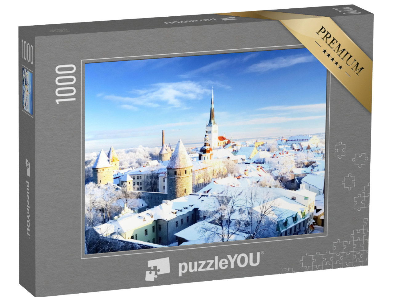 Puzzle 1000 pezzi „Vista del centro storico innevato di Tallinn, Estonia“