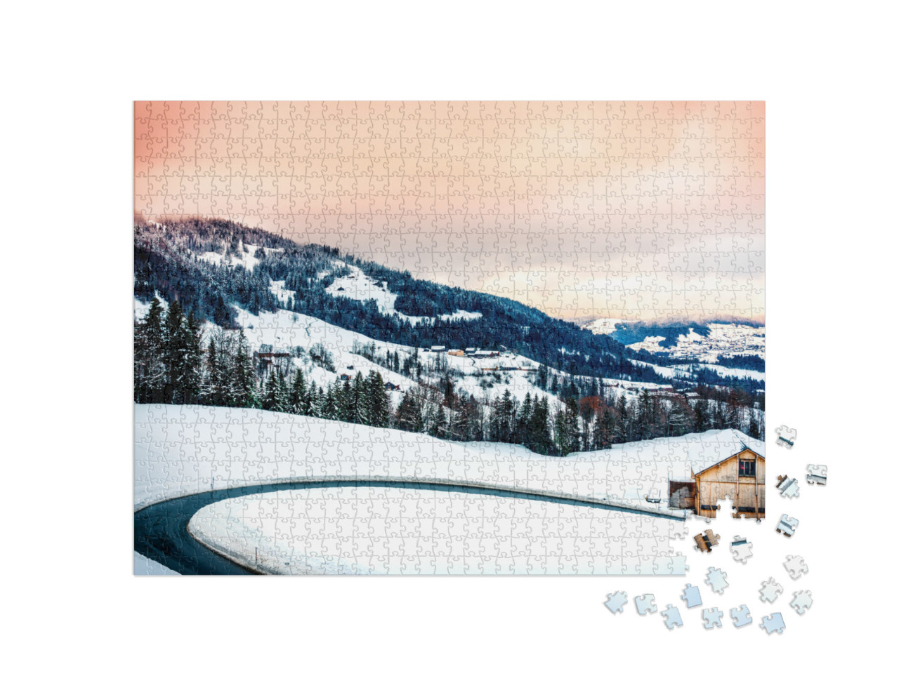 Puzzle 1000 pezzi „Bellissimo paesaggio invernale nel Vorarlberg, in Austria“