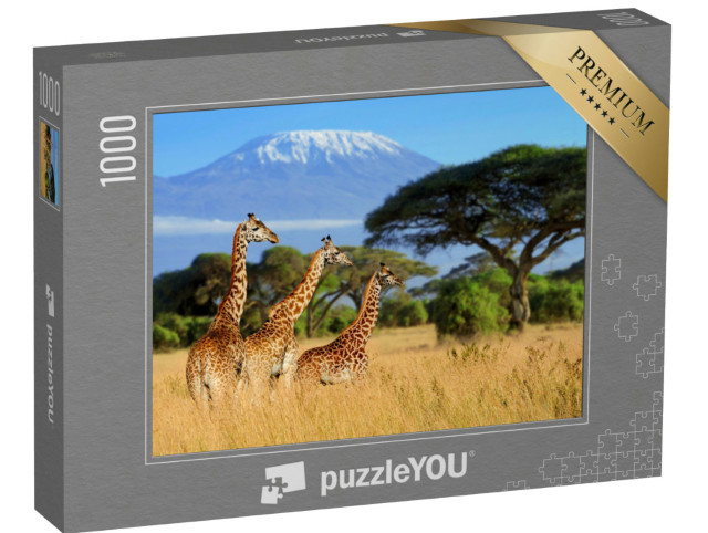 Puzzle 1000 pezzi „Giraffe di fronte al Monte Kilimanjaro, Parco Nazionale del Kenya, Africa“