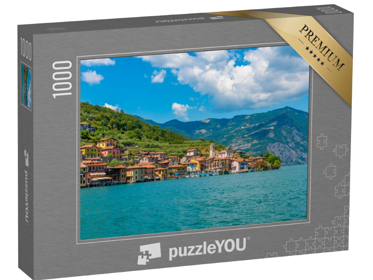 Puzzle 1000 pezzi „Il villaggio di Carzano sull'isola di Monte Isola, sul lago d'Iseo, in Italia“