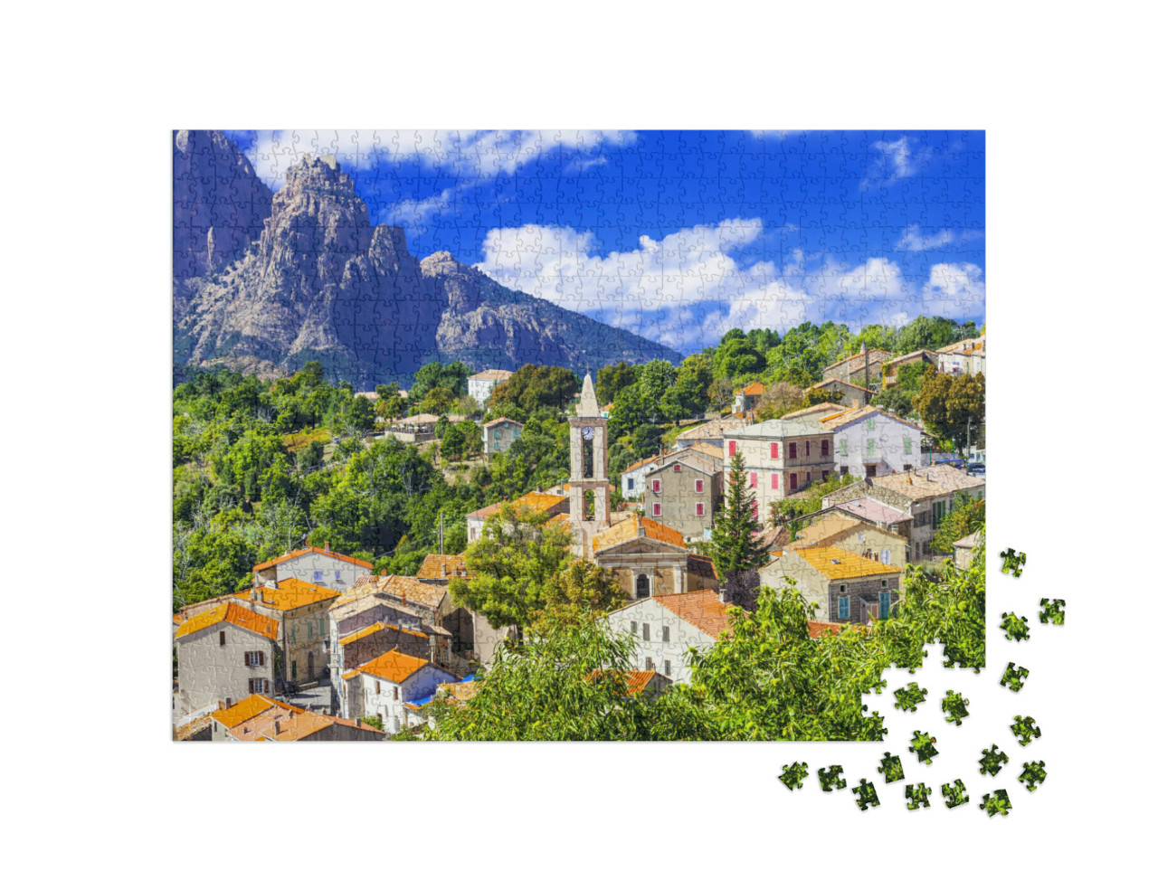 Puzzle 1000 pezzi „Evisa: pittoresco villaggio di montagna in Corsica, Francia“