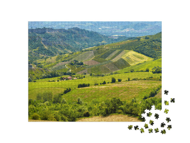Puzzle 1000 pezzi „Paesaggio rurale sulle colline della provincia di Bologna, Emilia-Romagna, in primavera“