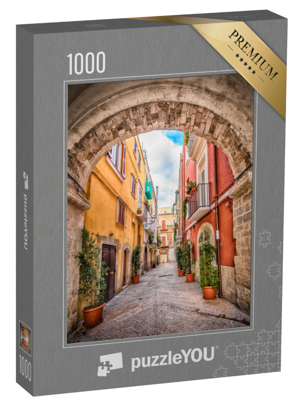 Puzzle 1000 pezzi „Vicolo della vecchia città bianca di Bari, Puglia, Italia“