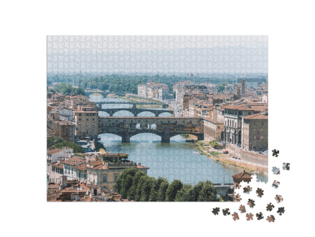 Puzzle 1000 pezzi „Ponte Vecchio sul fiume Arno a Firenze, Italia. Vista dal Piazzale Michelangelo in Toscana.“