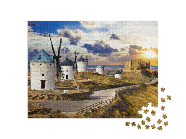 Puzzle 1000 pezzi „Mulini a vento di Don Chisciotte, Cosuegra, Spagna“