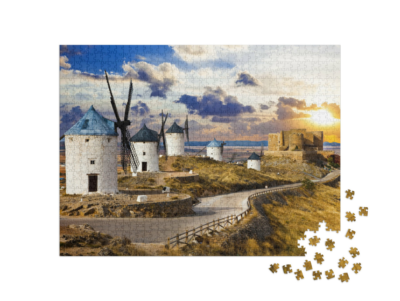 Puzzle 1000 pezzi „Mulini a vento di Don Chisciotte, Cosuegra, Spagna“