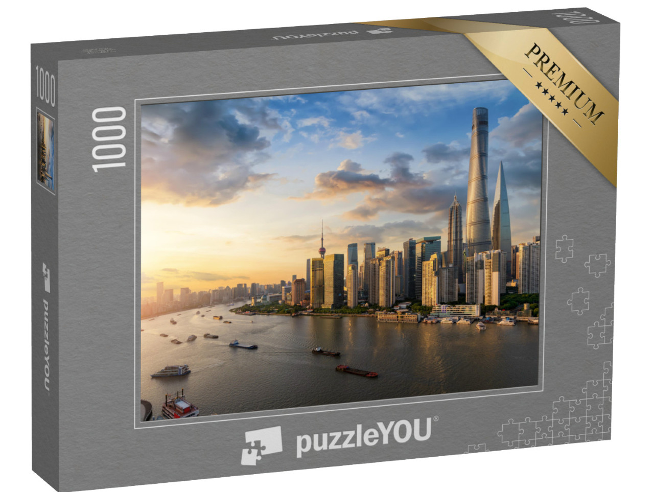 Puzzle 1000 pezzi „Vista sul fiume Huangpu e sullo skyline di Shanghai“