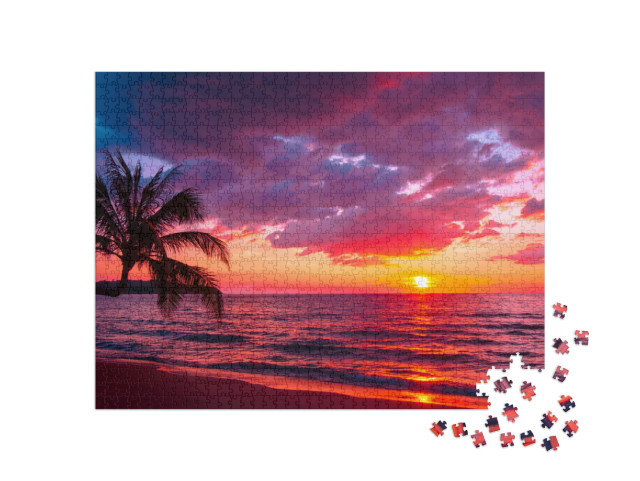 Puzzle 1000 pezzi „Tramonto tropicale sulla spiaggia“