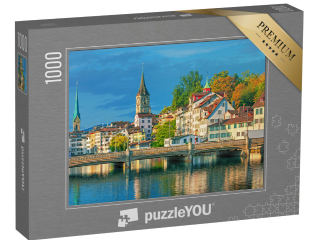 Puzzle 1000 pezzi „L'alba sul centro storico di Zurigo, Svizzera“