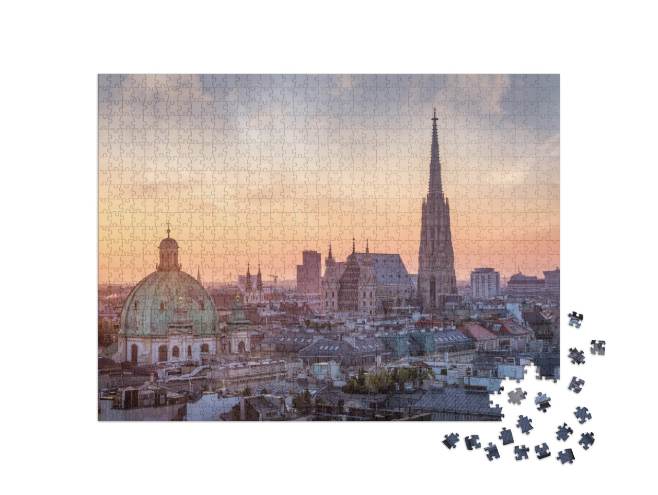 Puzzle 1000 pezzi „Lo skyline di Vienna con la cattedrale di Santo Stefano, Austria“