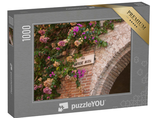 Puzzle 1000 pezzi „Un pittoresco cartello stradale nelle tortuose strade di Sirmione, in Via Antiche Mura.“