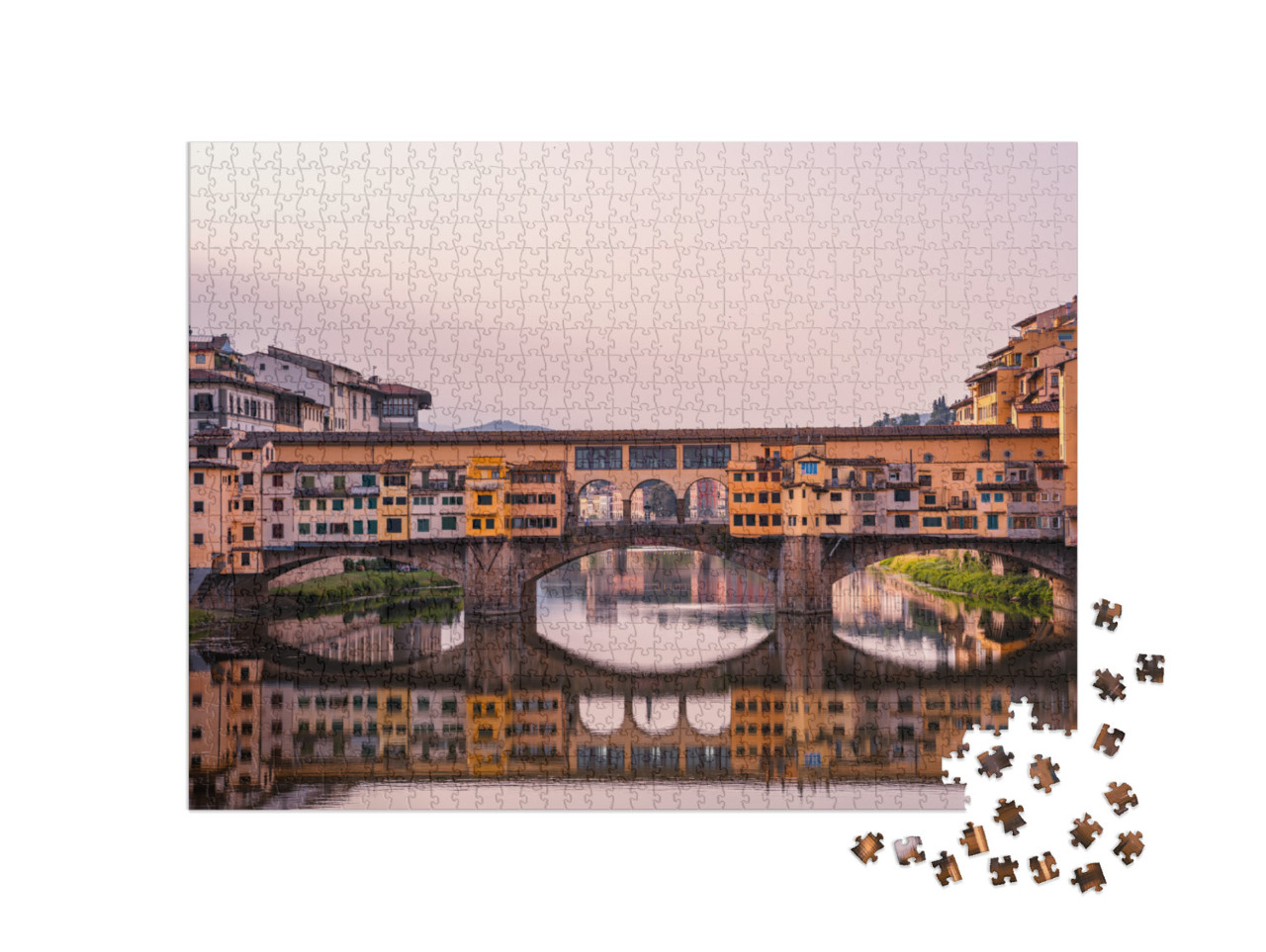 Puzzle 1000 pezzi „Una bella vista del Ponte Vecchio sul fiume Arno, a Firenze, Italia“