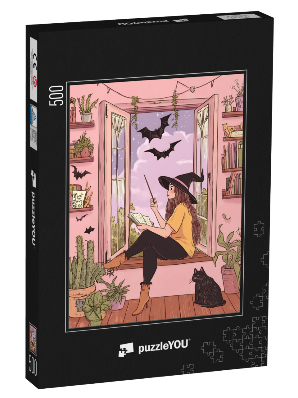 Puzzle 500 pezzi „Strega seduta alla finestra, Halloween“