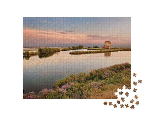 Puzzle 1000 pezzi „Comacchio, Ferrara, Emilia Romagna: palude nella riserva naturale del Parco del Delta del Po“