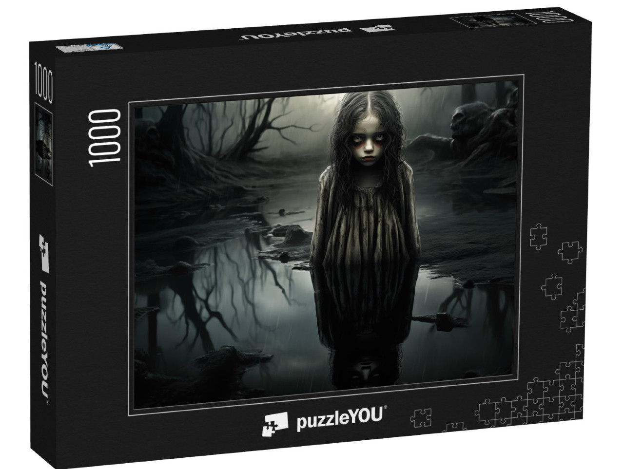 Puzzle 1000 pezzi „Strega riflessa nell'acqua in una notte buia“