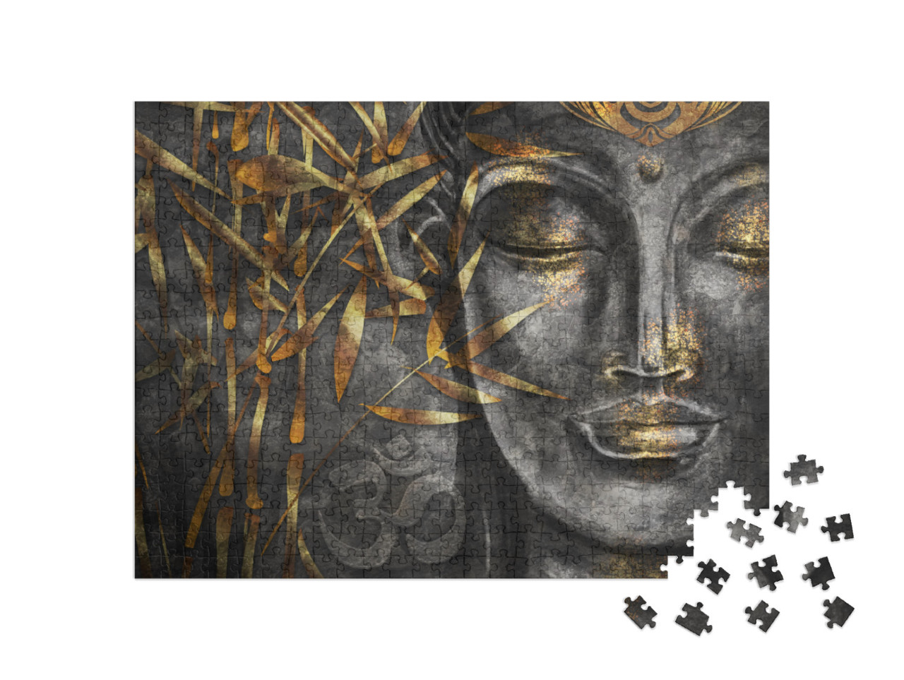 Puzzle 500 pezzi „Collage di arte digitale combinato con acquerello: Bodhisattva Buddha“