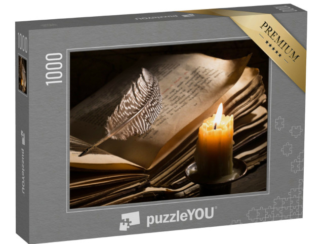 Puzzle 1000 pezzi „Candela accanto a un libro medievale“
