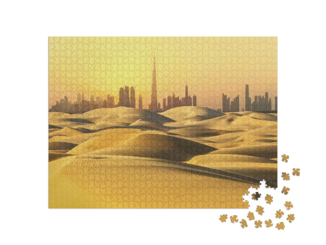 Puzzle 1000 pezzi „Skyline di Dubai: deserto al tramonto“