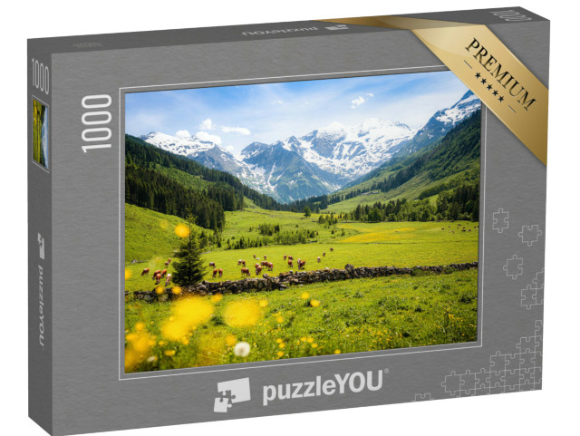 Puzzle 1000 pezzi „Paesaggio rurale alpino con mucche, Parco Nazionale degli Alti Tauri“